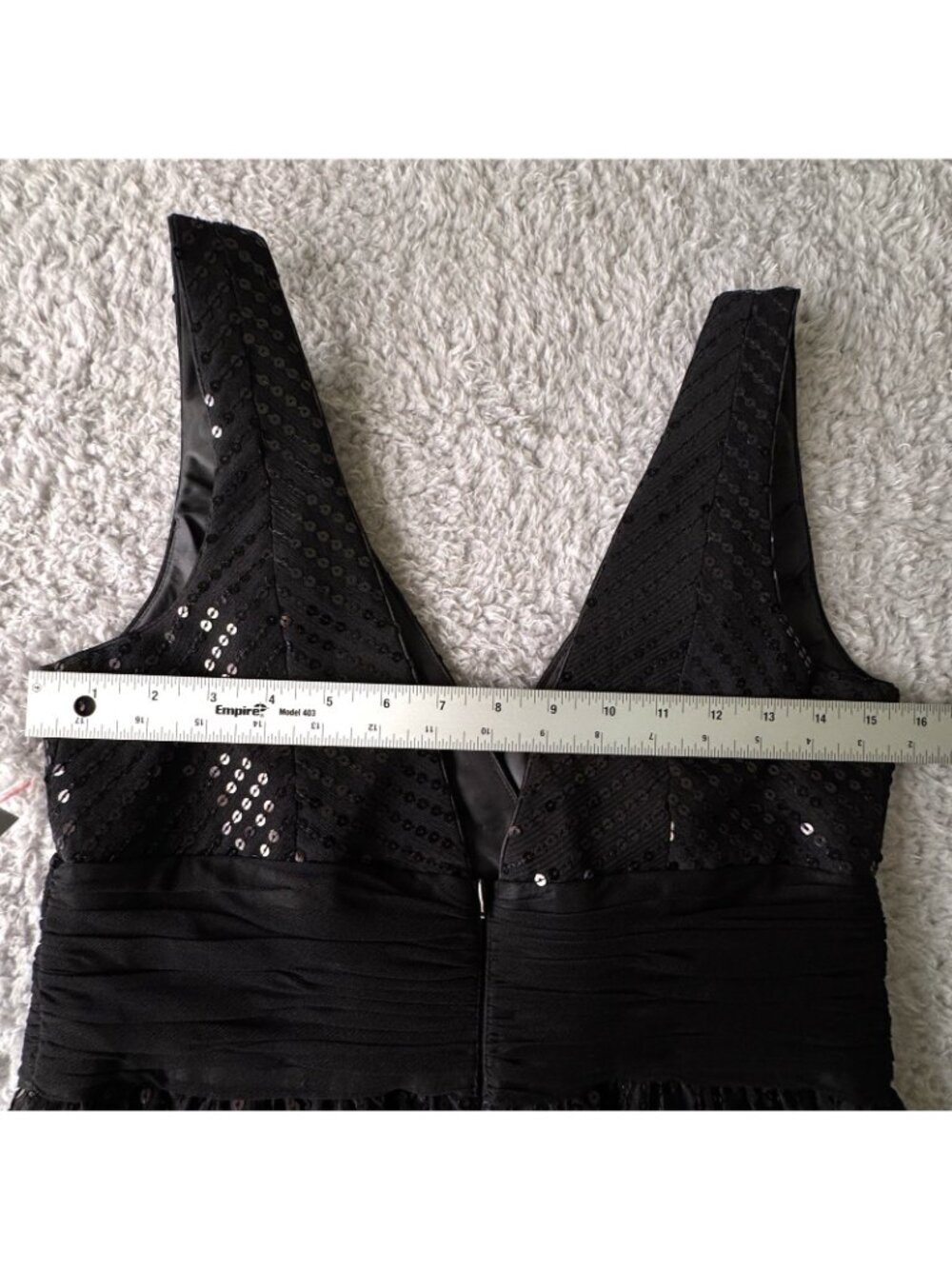 Little Black Dress Women's 10 Cocktail Sleeveless Empire Deep V Sequins London - Picture 7 of 12